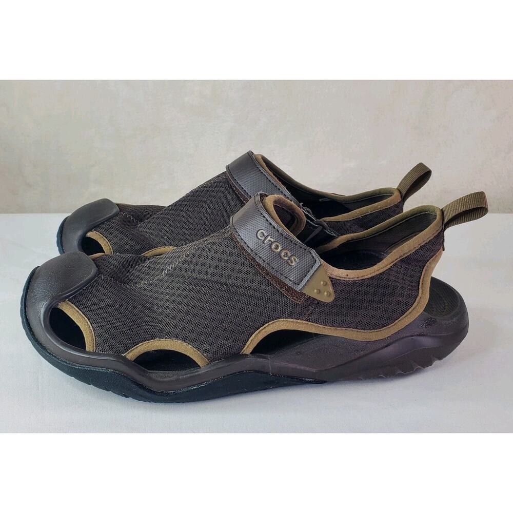 Crocs Swiftwater Brown Closed Toe Deck Strap Sandals Shoes Men's Size 11 205289